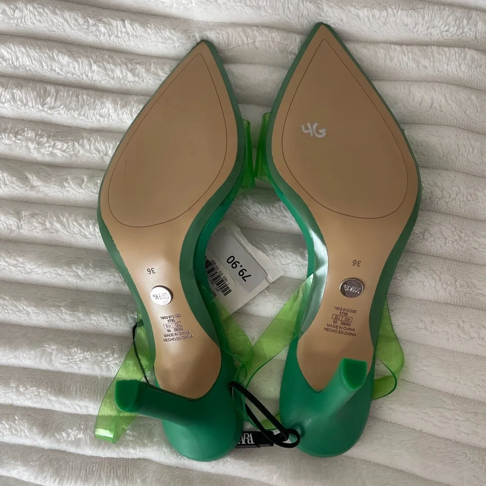 Zara Green Vinyl Slingback Heeled Sandals - Picture 8 of 8